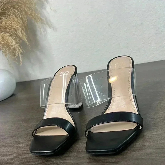 COPY - NEW -BP - Slide Sandal Naomi Black Clear Block Heel Womens - Picture 8 of 12